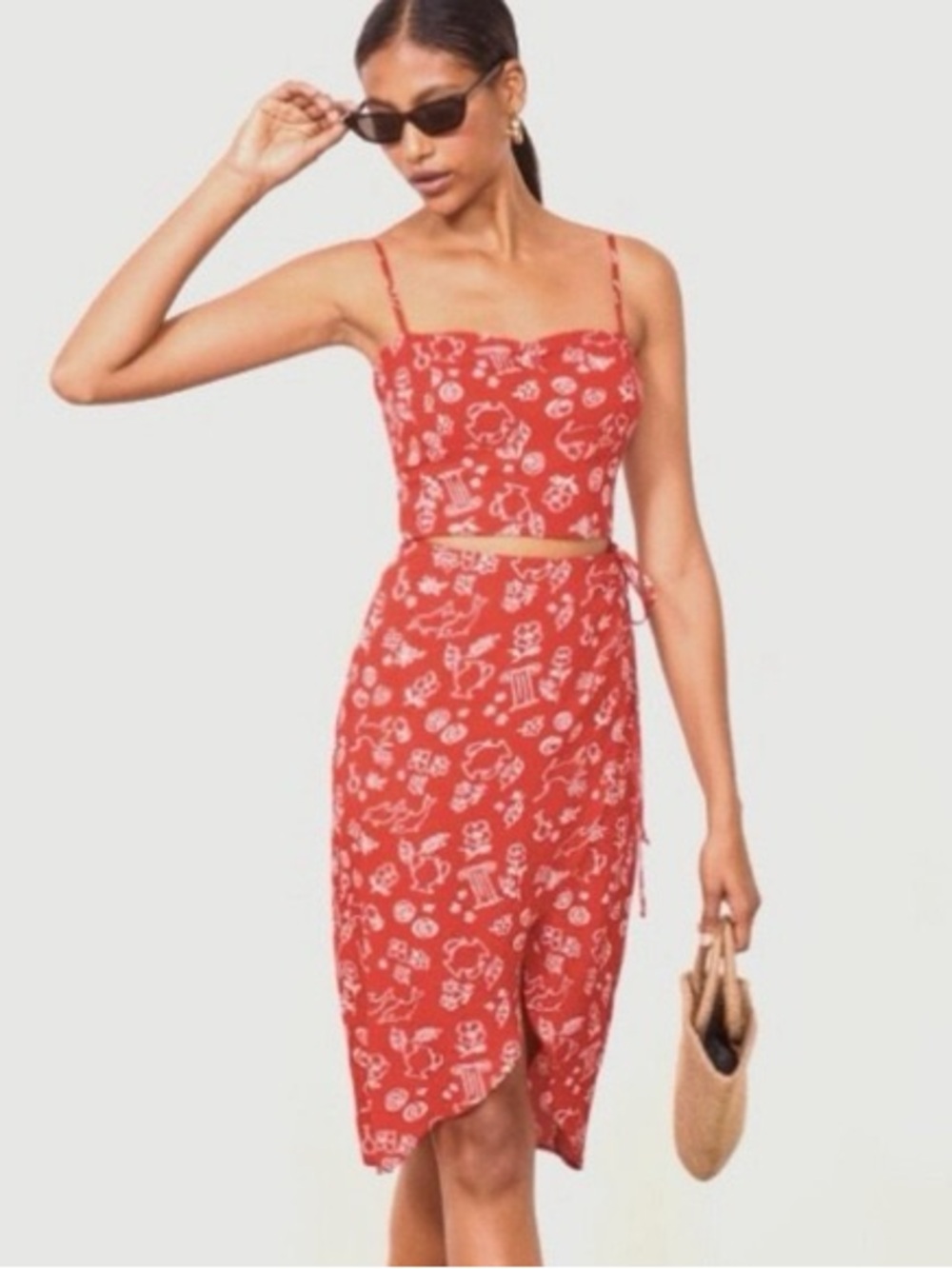 Reformation Amora Red Printed Tie-Midi dress, excellent condition!